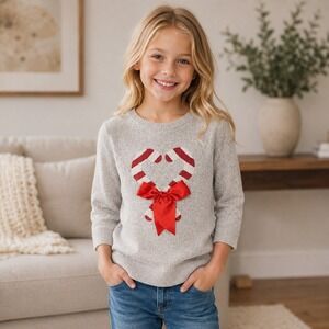 Celebrate! Candy Cane Heart Sweater Kids Size L‎ 14 Grey